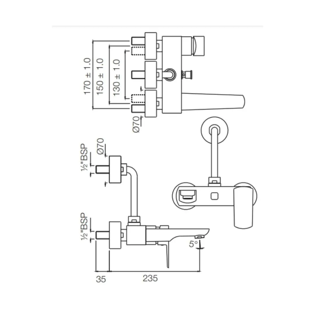 Jaquar 2 way wall mixer Kubix Prime normal flow KUP-BCH-35117PM Black Chrome - image 2