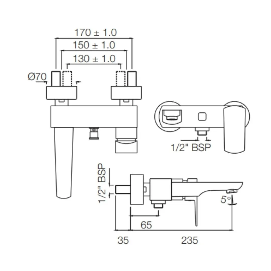Jaquar 2 way wall mixer Kubix Prime normal flow KUP-BCH-35119PM Black Chrome - image 2