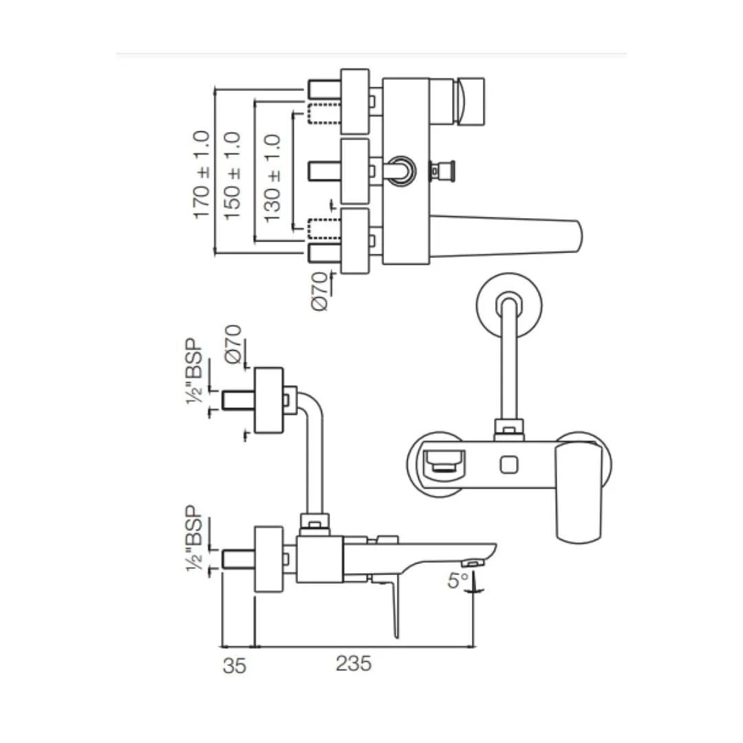 Jaquar 2 way wall mixer Kubix Prime normal flow KUP-BLM-35117PM Black Matt - image 2