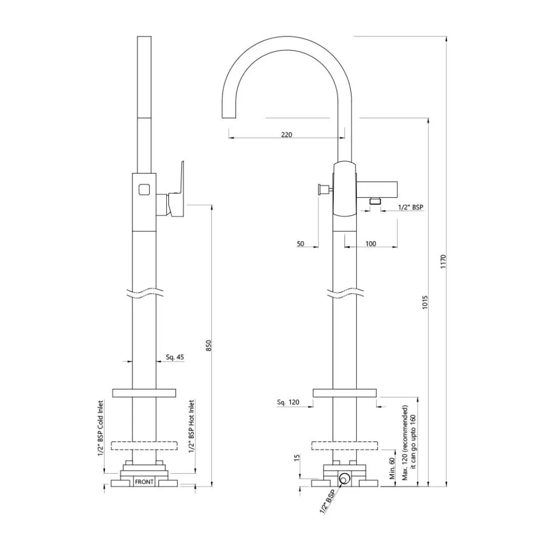Jaquar 2 way bath tub filler Kubix Prime normal flow KUP-BLM-35121KPM Black Matt - image 2