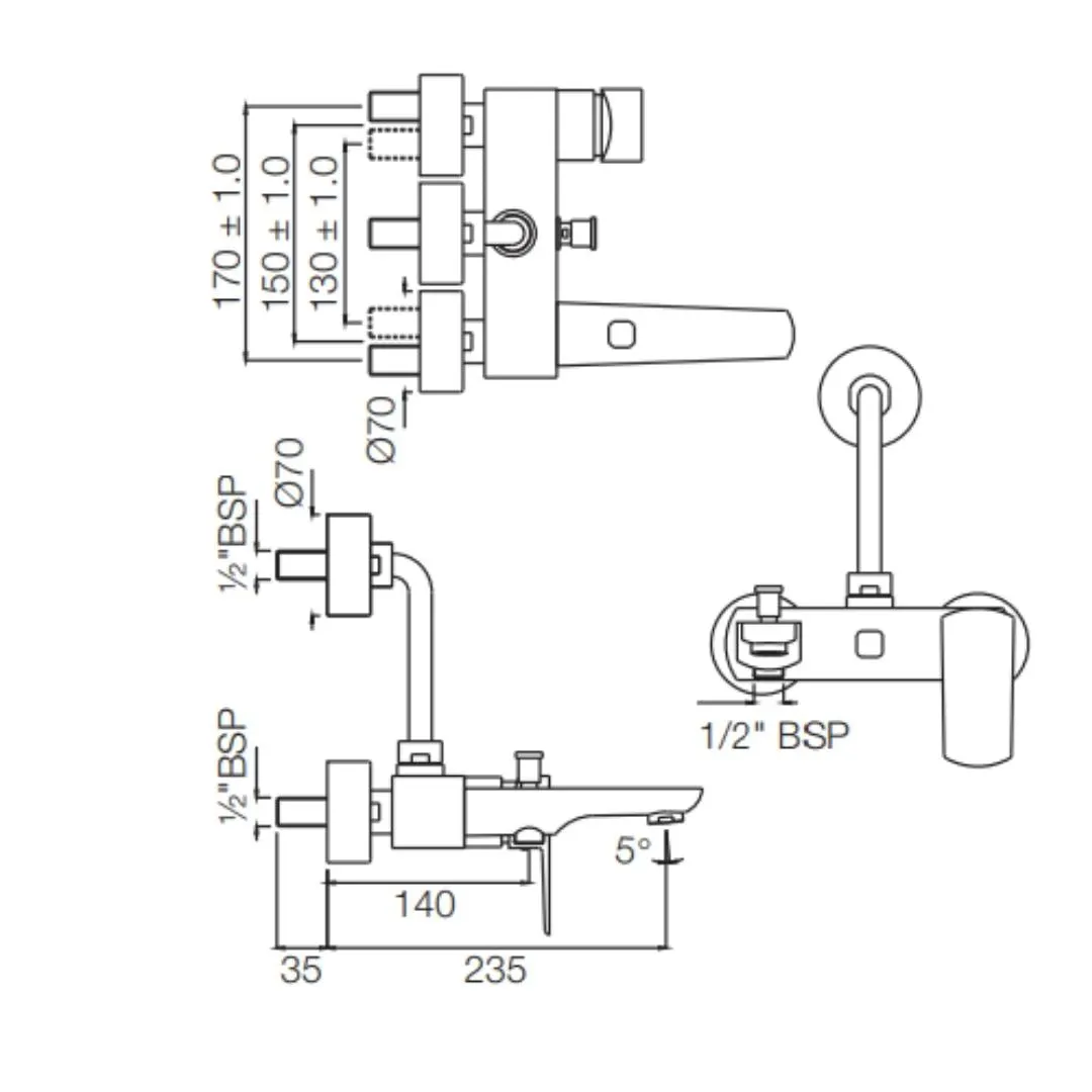 Jaquar 3 way wall mixer Kubix Prime normal flow KUP-BLM-35125PM Black Matt - image 2