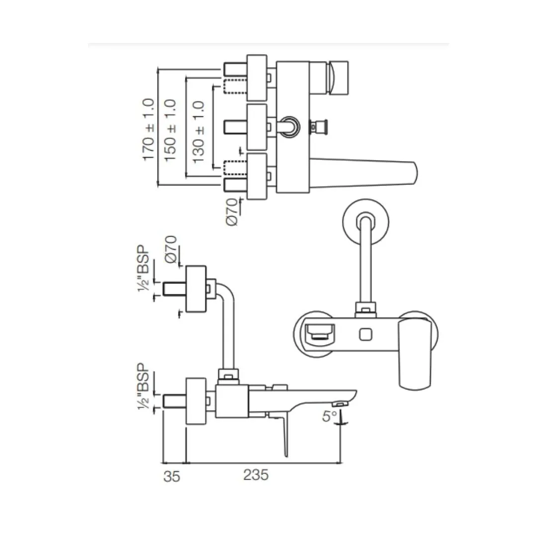 Jaquar 2 way wall mixer Kubix Prime normal flow KUP-CHR-35117PM Chrome - image 2