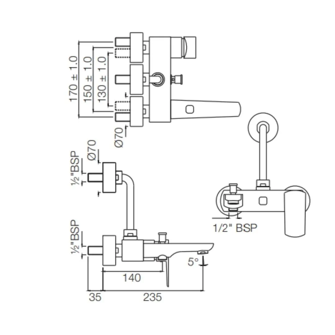 Jaquar 3 way wall mixer Kubix Prime normal flow KUP-CHR-35125PM Chrome - image 2