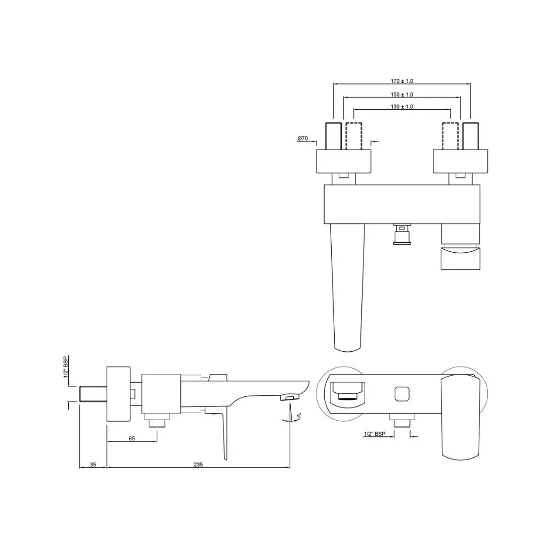 Jaquar 2 way wall mixer Kubix Prime normal flow KUP-GBP-35119PM Gold Bright PVD - image 2