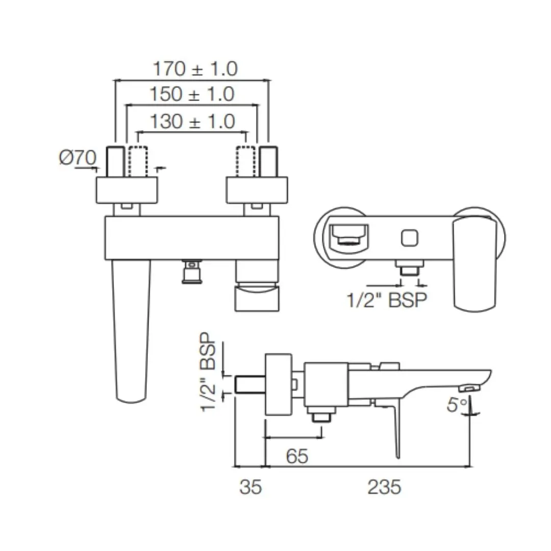 Jaquar 2 way wall mixer Kubix Prime normal flow KUP-GRF-35119PM Graphite - image 2