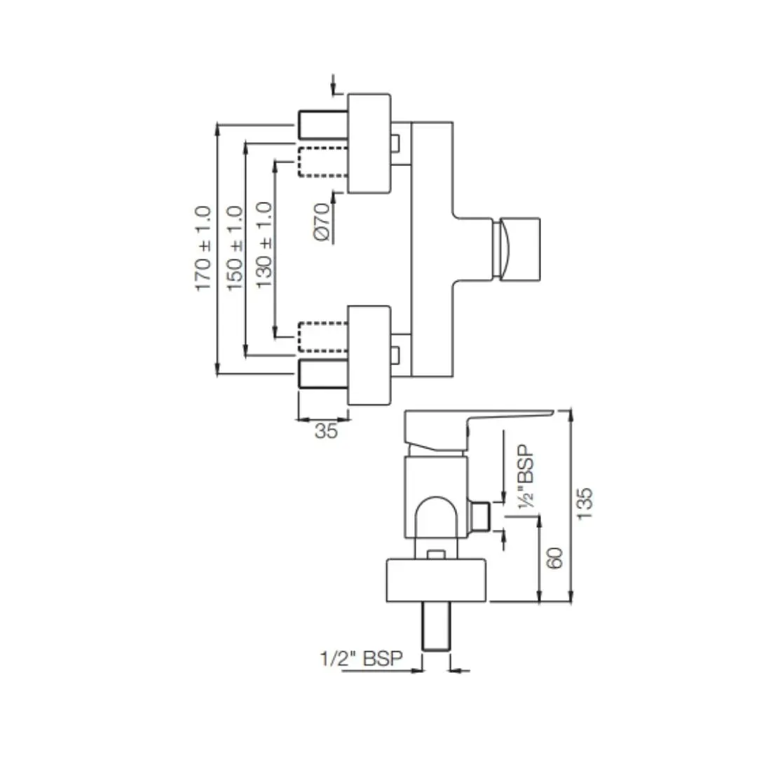 Jaquar 1 way wall mixer Kubix Prime normal flow KUP-GRF-35149PM Graphite - image 2