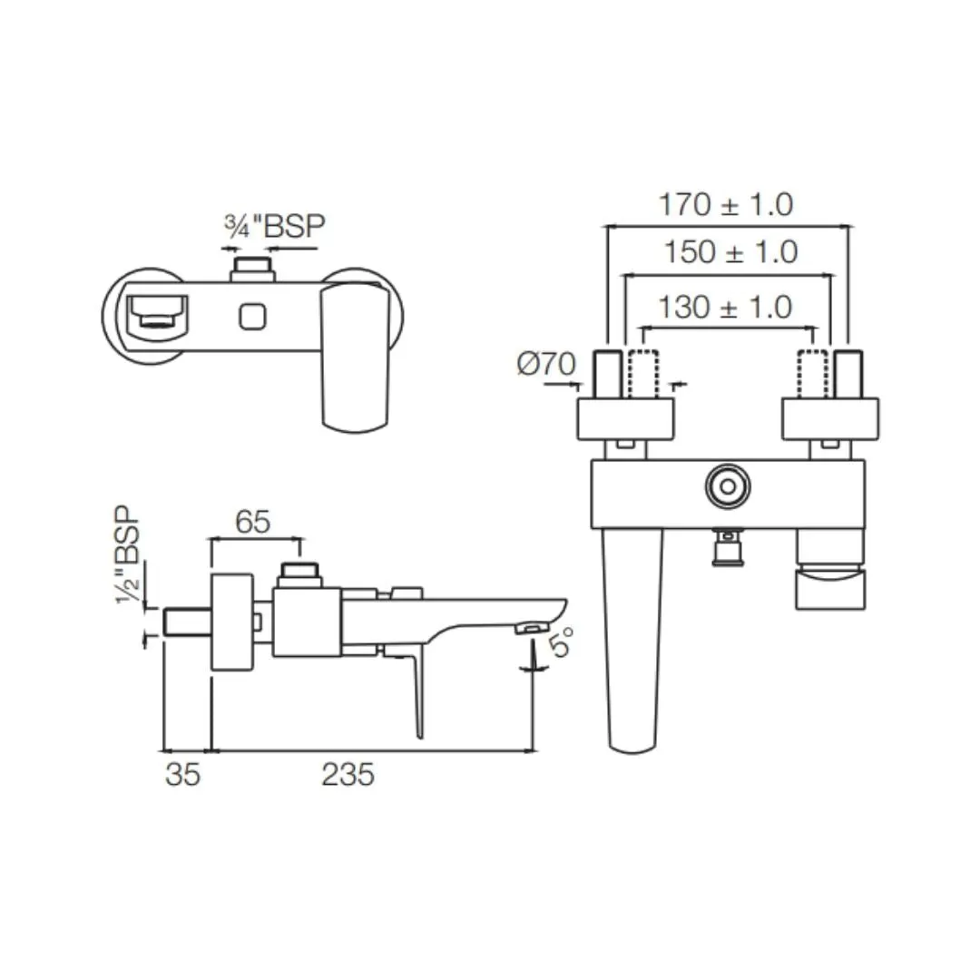 Jaquar 2 way wall mixer Kubix Prime normal flow KUP-SSF-35115PM Stainless Steel - image 2