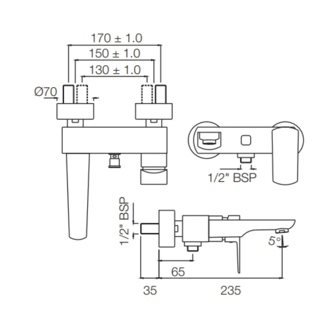 Jaquar 2 way wall mixer Kubix Prime normal flow KUP-SSF-35119PM Stainless Steel - image 2