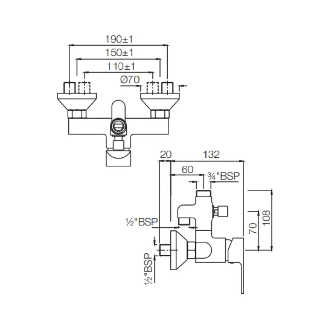 Jaquar 2 way wall mixer Lyric normal flow LYR-CHR-38145 Chrome - image 2