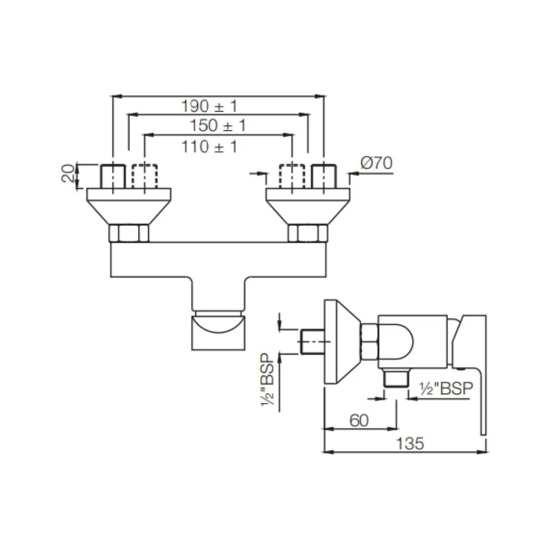 Jaquar 1 way wall mixer Lyric normal flow LYR-CHR-38149 Chrome - image 2