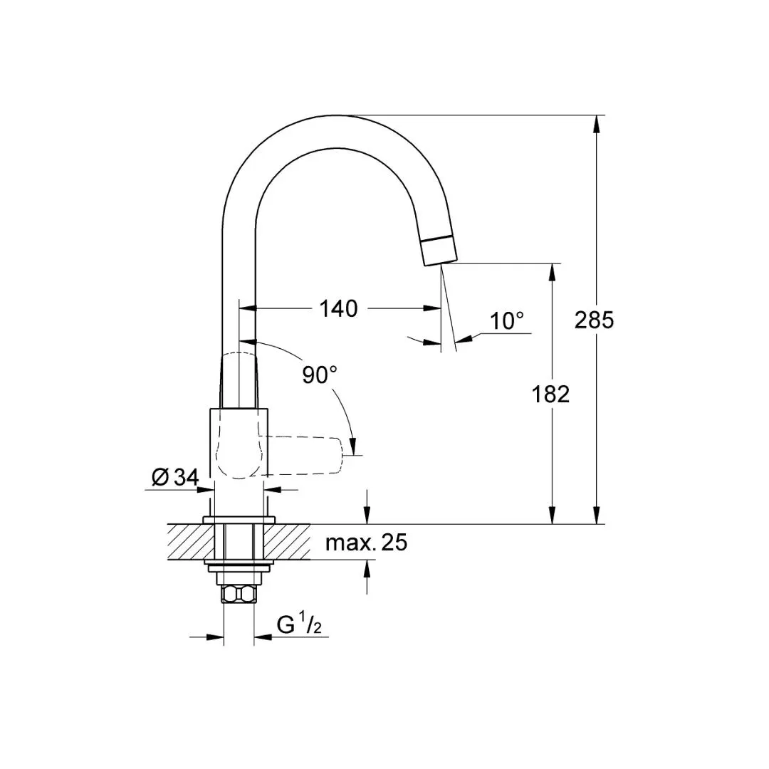 Grohe table mounted regular kitchen sink tap baucurve 31232000 with swinging spout in chrome finish 31232000 Standard - image 2