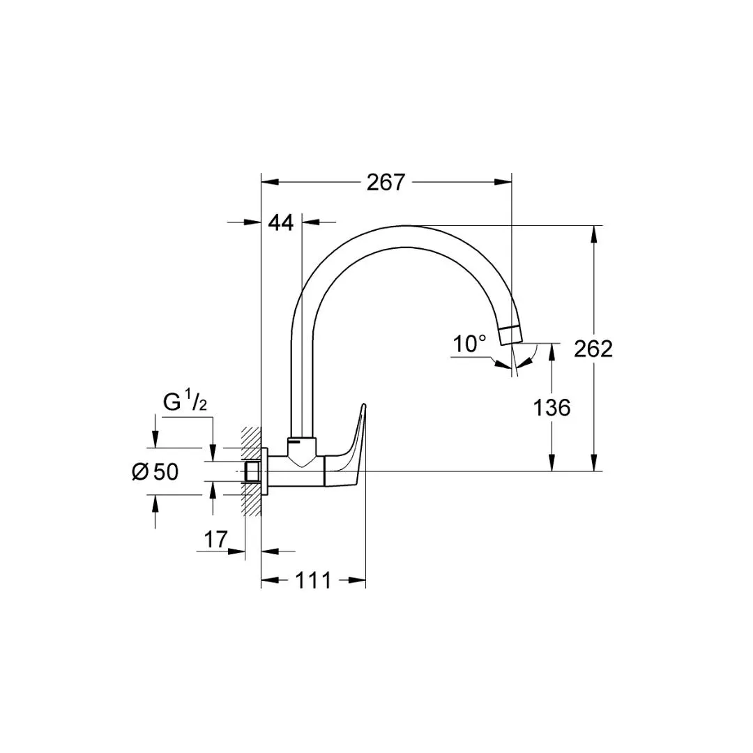 Grohe wall mounted regular kitchen sink tap bauflow 31225000 with swinging spout in chrome finish 31225000 Standard - image 2