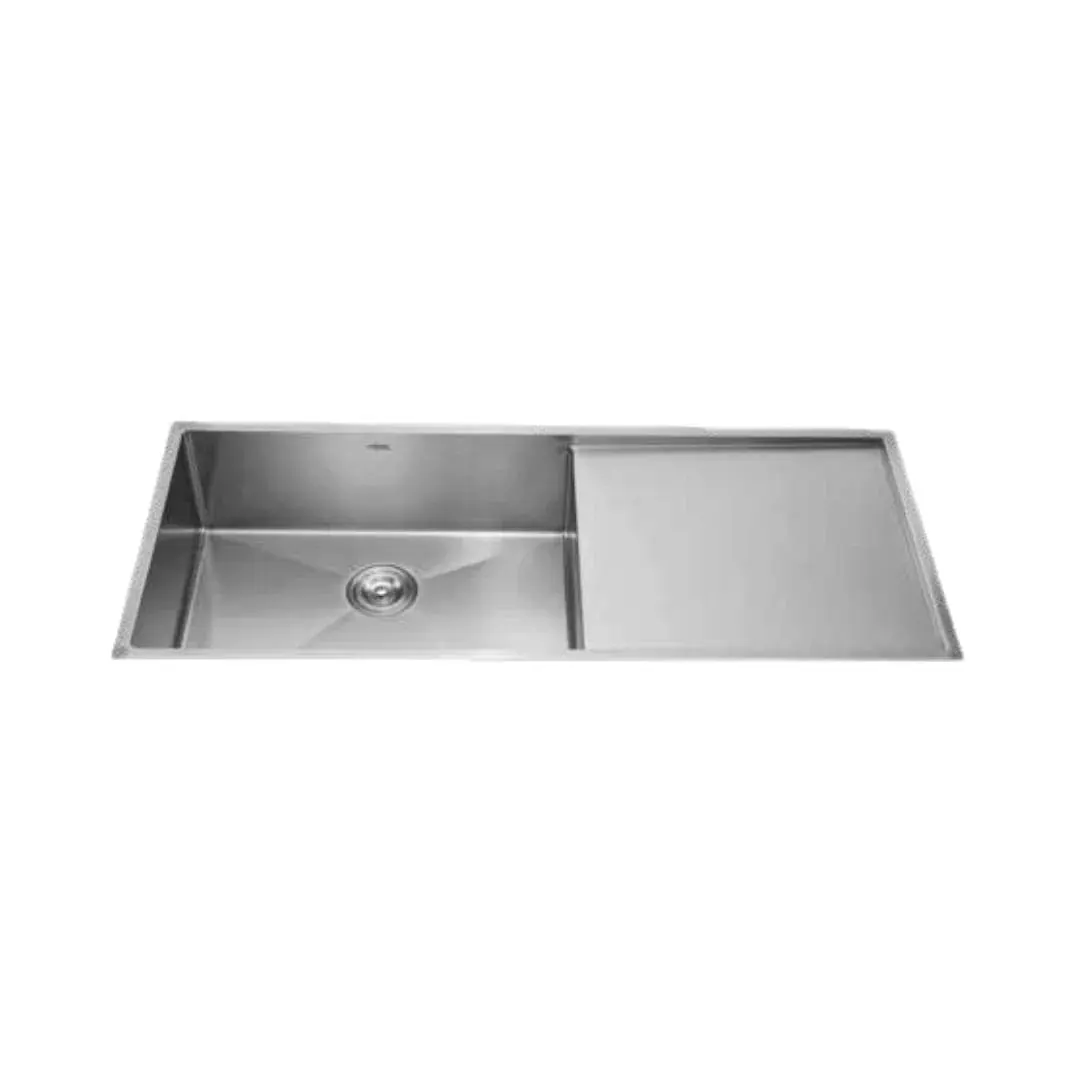 Hindware stainless steel Sink Handmade series single bowl with drain board marino neo 36 x 19 ( 36 x 19 inches ) HINDWARE-STAINLESS-STEEL-SINK-HANDMADE-SERIES-SINGLE-BOWL-WITH-DRAIN-BOARD-MARINO-NEO-36-X-19-36-X-19-INCHES-SATIN Satin - image 1