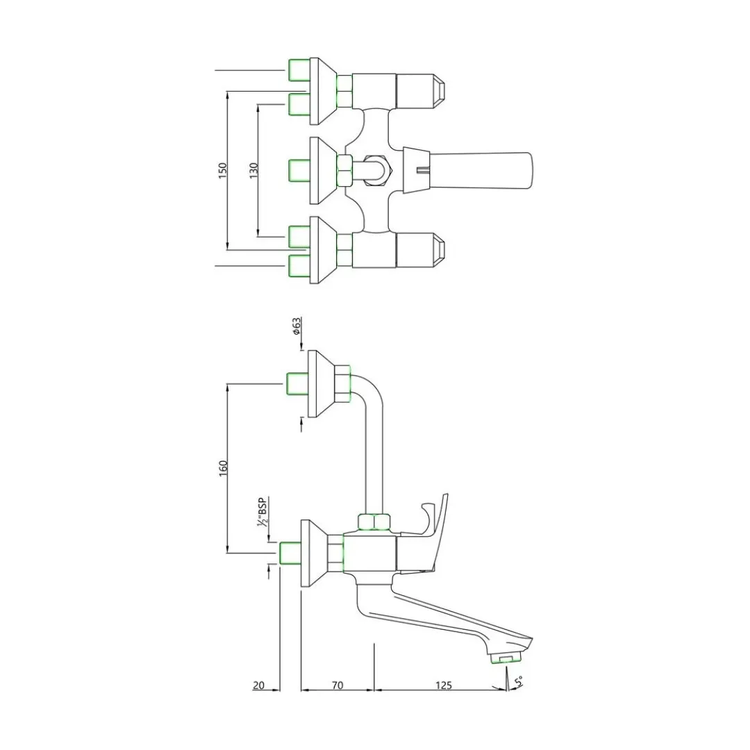 Essco 3 way wall mixer Stella STE-CHR-107273 Chrome - image 2
