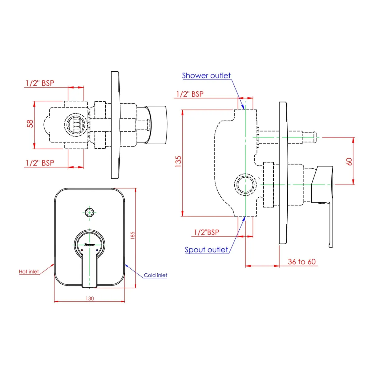 Parryware 2 way diverter crust G3186A1 G3186A1 Chrome - image 2