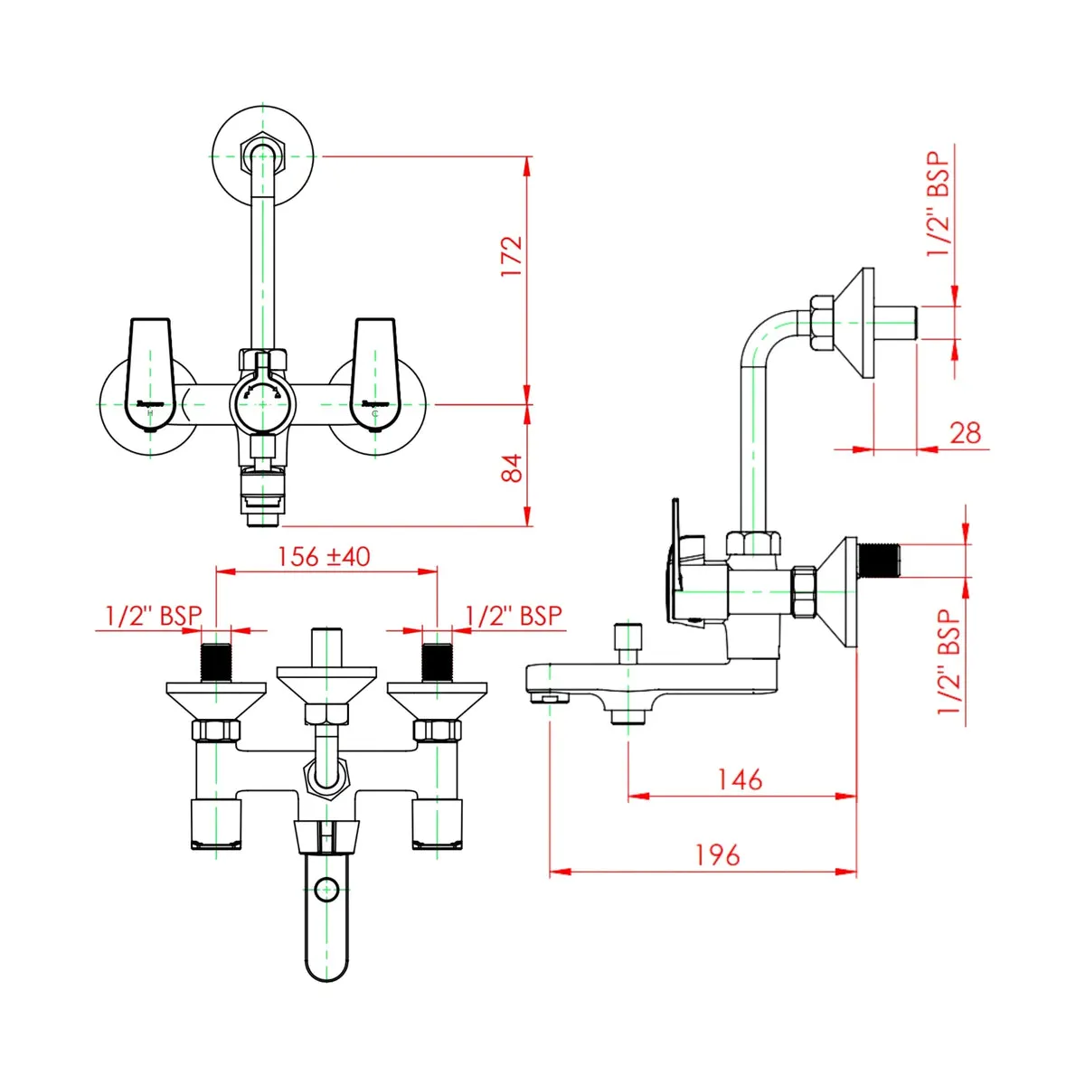 Parryware 3 way wall mixer praseo G5817A1 G5817A1 Chrome - image 2