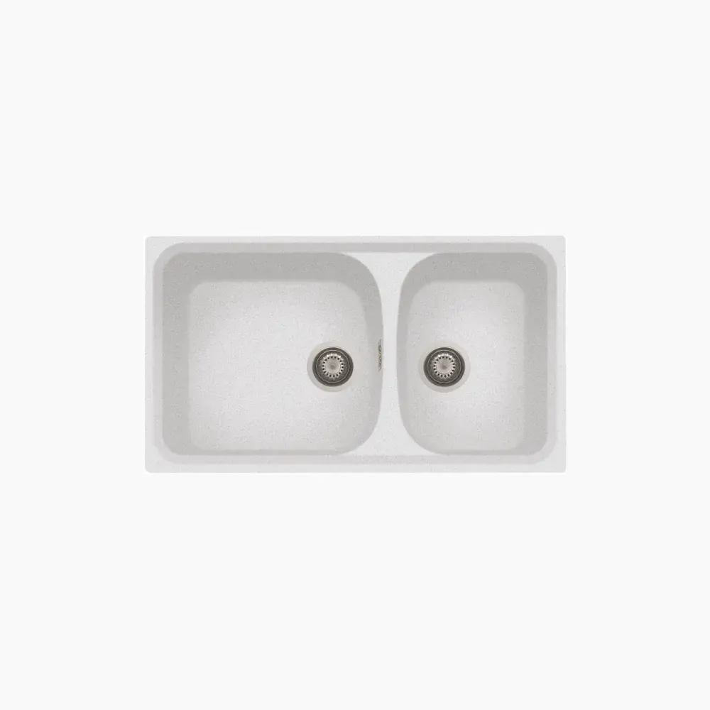 Nirali Harmony LV-2 Quartz Kitchen Sink, Double Bowl, 34 x 19.68 in PC-NIR-HARMONYLV2-34195-BEGR Beige Granite - image 1