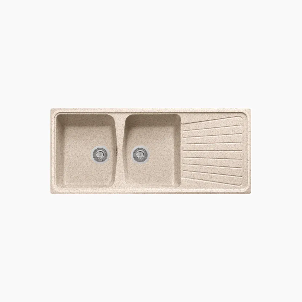 Nirali Kappa LV-2 Quartz Kitchen Sink, Double Bowl, 45 x 19.68 in PC-NIR-KAPPALV2-45195-BEGR Beige Granite - image 1