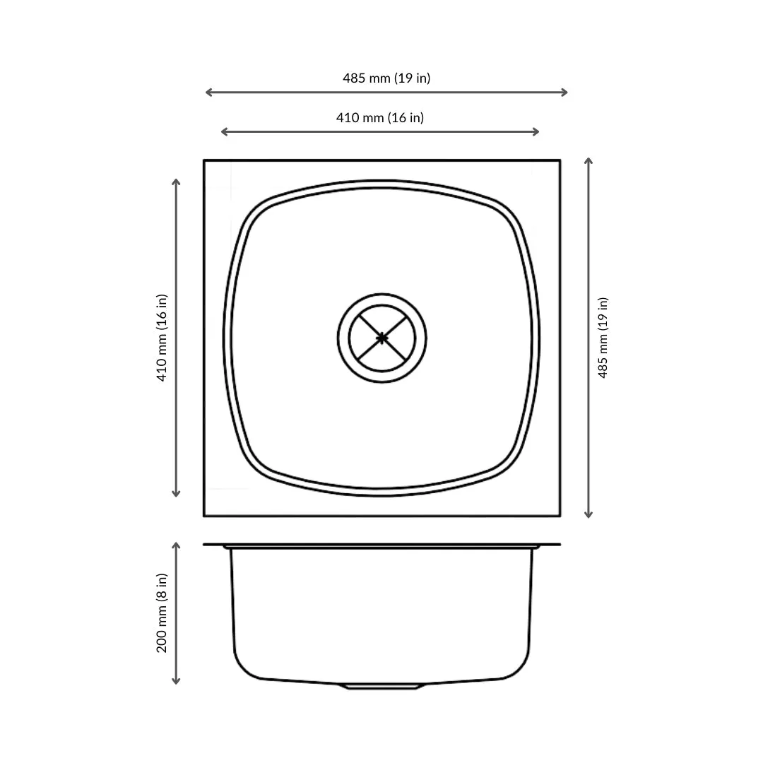 Nirali stainless steel sink popular range square plain deluxe big ( 19 x 19 inches ) PC-NIR-SQUAREPLADELBIG-1919-SAT Satin - image 3