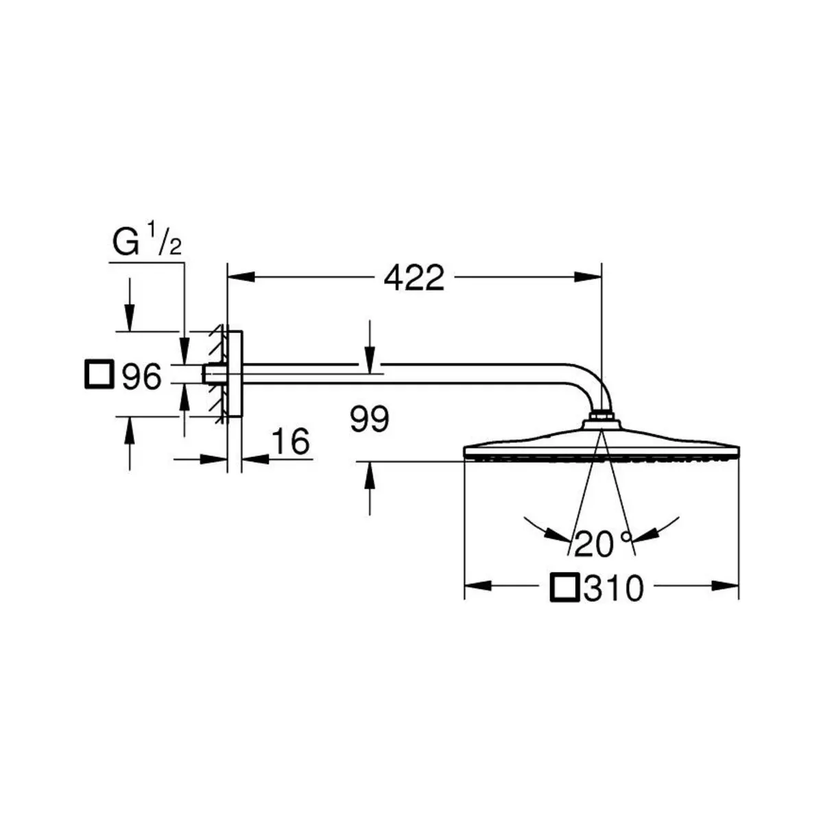 Grohe single flow overhead showers mono 26564A00 26564A00 Hard Graphite - image 3