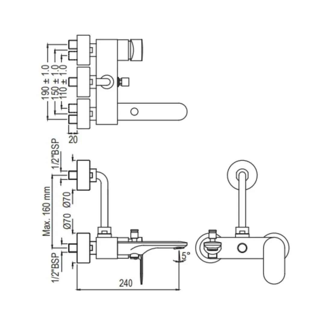 Jaquar 3 way wall mixer Opal Prime normal flow OPP-ABR-15125PM Antique Bronze - image 2
