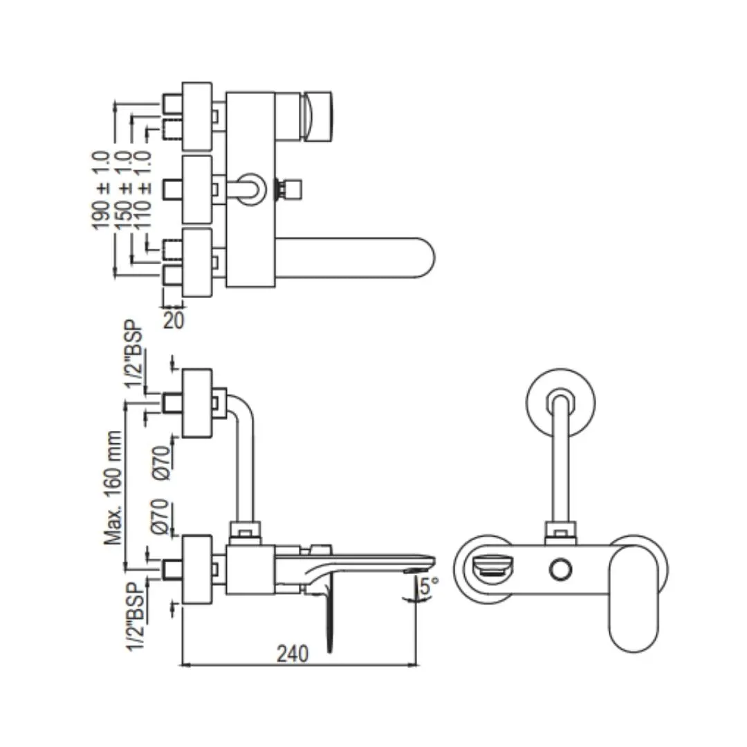 Jaquar 2 way wall mixer Opal Prime normal flow OPP-BCH-15117PM Black Chrome - image 2