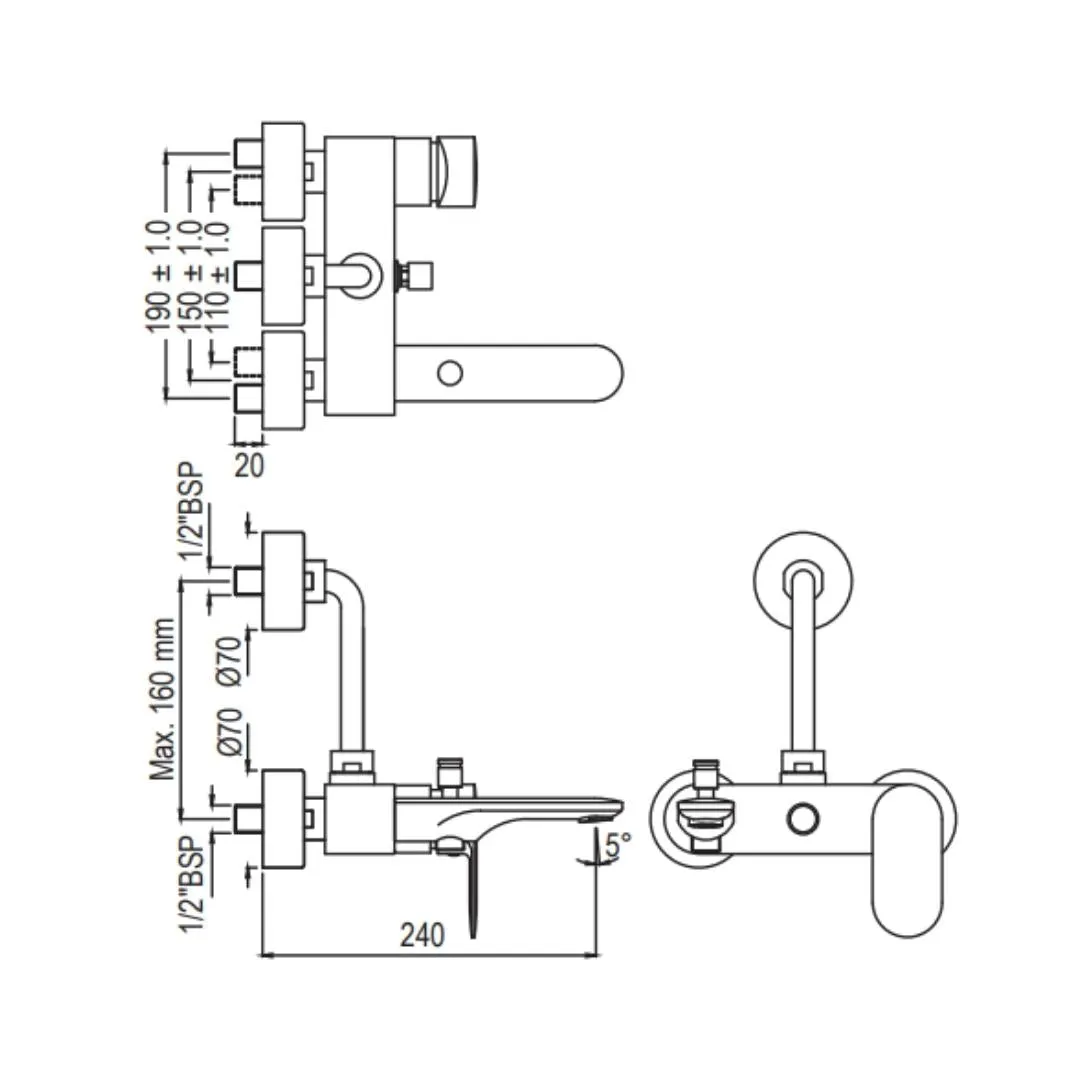 Jaquar 3 way wall mixer Opal Prime normal flow OPP-GMP-15125PM Gold Matt PVD - image 2