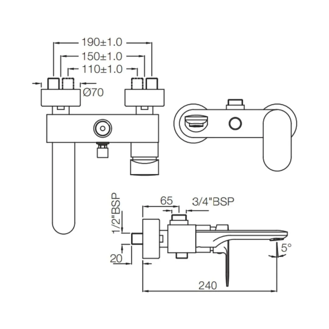Jaquar 2 way wall mixer Opal Prime normal flow OPP-GRF-15115PM Graphite - image 2