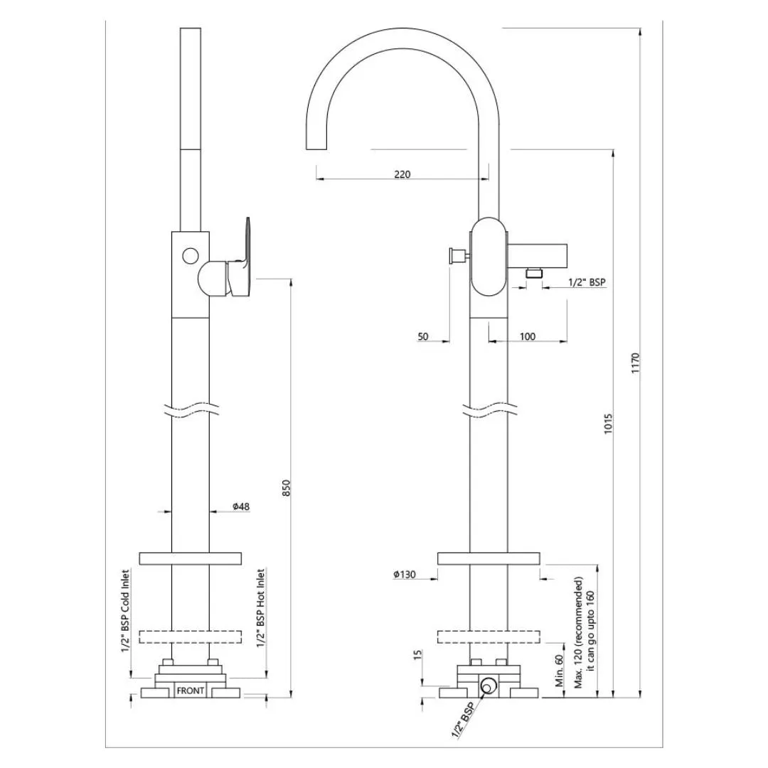 Jaquar 2 way bath tub filler Opal Prime normal flow OPP-GRF-15121KPM Graphite - image 2