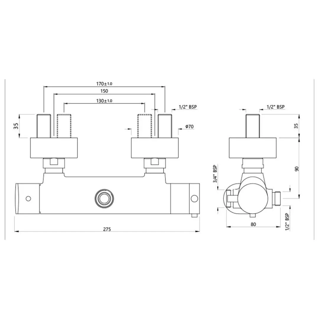 Jaquar 2 way thermostatic mixer Opal Prime normal flow OPP-GRF-15653PM Graphite - image 2