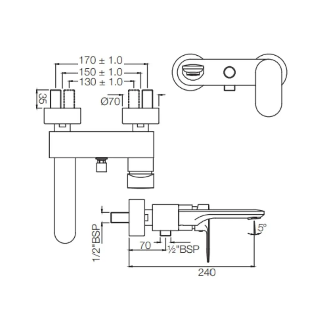 Jaquar 2 way wall mixer Opal Prime normal flow OPP-SSF-15119PM Stainless Steel - image 2