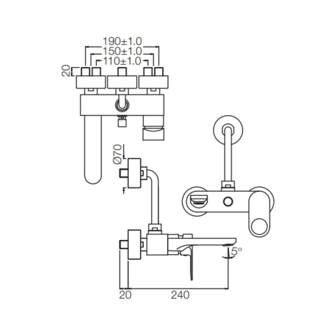 Jaquar 2 way wall mixer Ornamix Prime normal flow ORP-GRF-10117PM Graphite - image 2