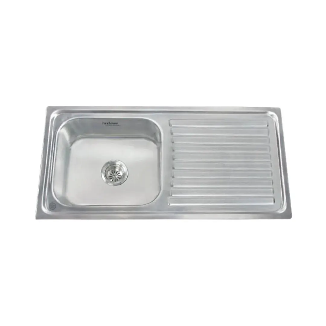 Hindware stainless steel Sink Pressed series single bowl with drainer platino 40 x 20 x 8 ( 40 x 20 inches ) HINDWARE-STAINLESS-STEEL-SINK-PRESSED-SERIES-SINGLE-BOWL-WITH-DRAINER-PLATINO-40-X-20-X-8-40-X-20-INCHES-MATT Matt - image 1