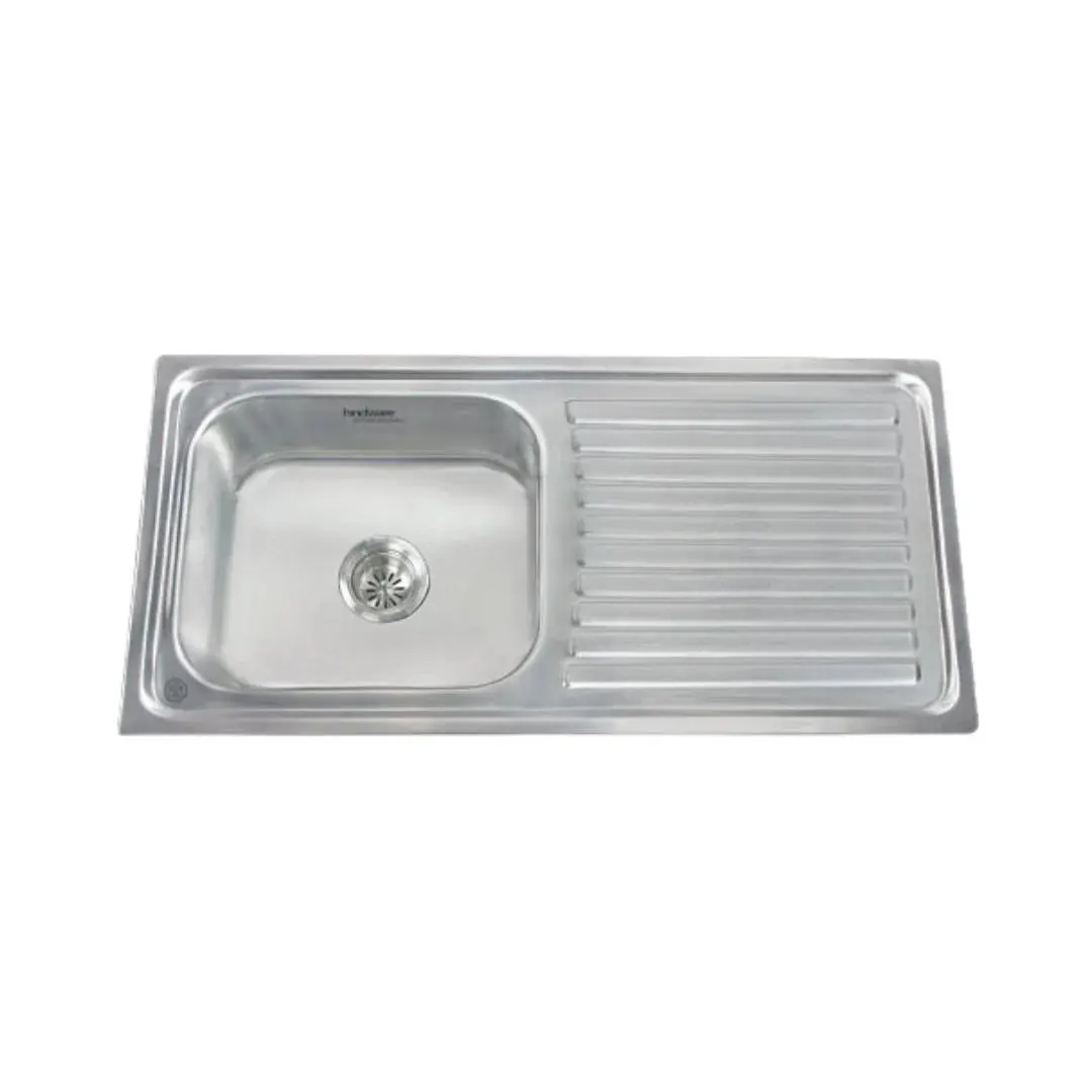 Hindware stainless steel Sink Pressed series single bowl with drainer platino 41 x 20 x 10 ( 41 x 20 inches ) HINDWARE-STAINLESS-STEEL-SINK-PRESSED-SERIES-SINGLE-BOWL-WITH-DRAINER-PLATINO-41-X-20-X-10-41-X-20-INCHES-GLOSSY Glossy - image 1