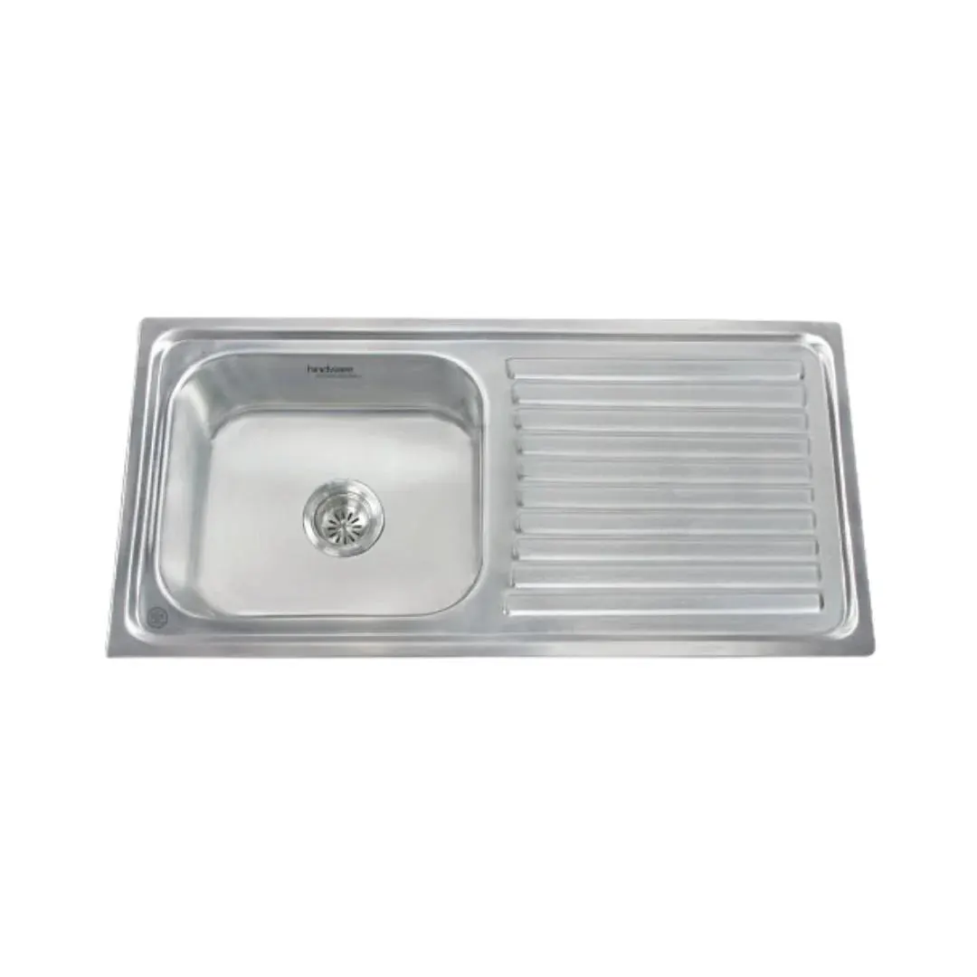 Hindware stainless steel Sink Pressed series single bowl with drainer platino 45 x 20 x 10 ( 45 x 20 inches ) HINDWARE-STAINLESS-STEEL-SINK-PRESSED-SERIES-SINGLE-BOWL-WITH-DRAINER-PLATINO-45-X-20-X-10-45-X-20-INCHES-GLOSSY Glossy - image 1