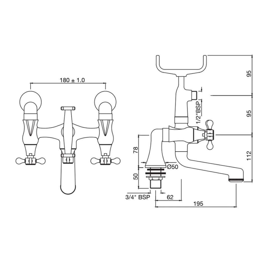 Jaquar 2 way bath tub filler Queens Prime normal flow QQP-CHR-7271PM Chrome - image 2