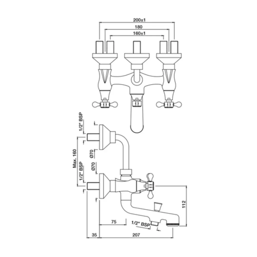 Jaquar 3 way wall mixer Queens Prime normal flow QQP-GRF-7281PM Graphite - image 2