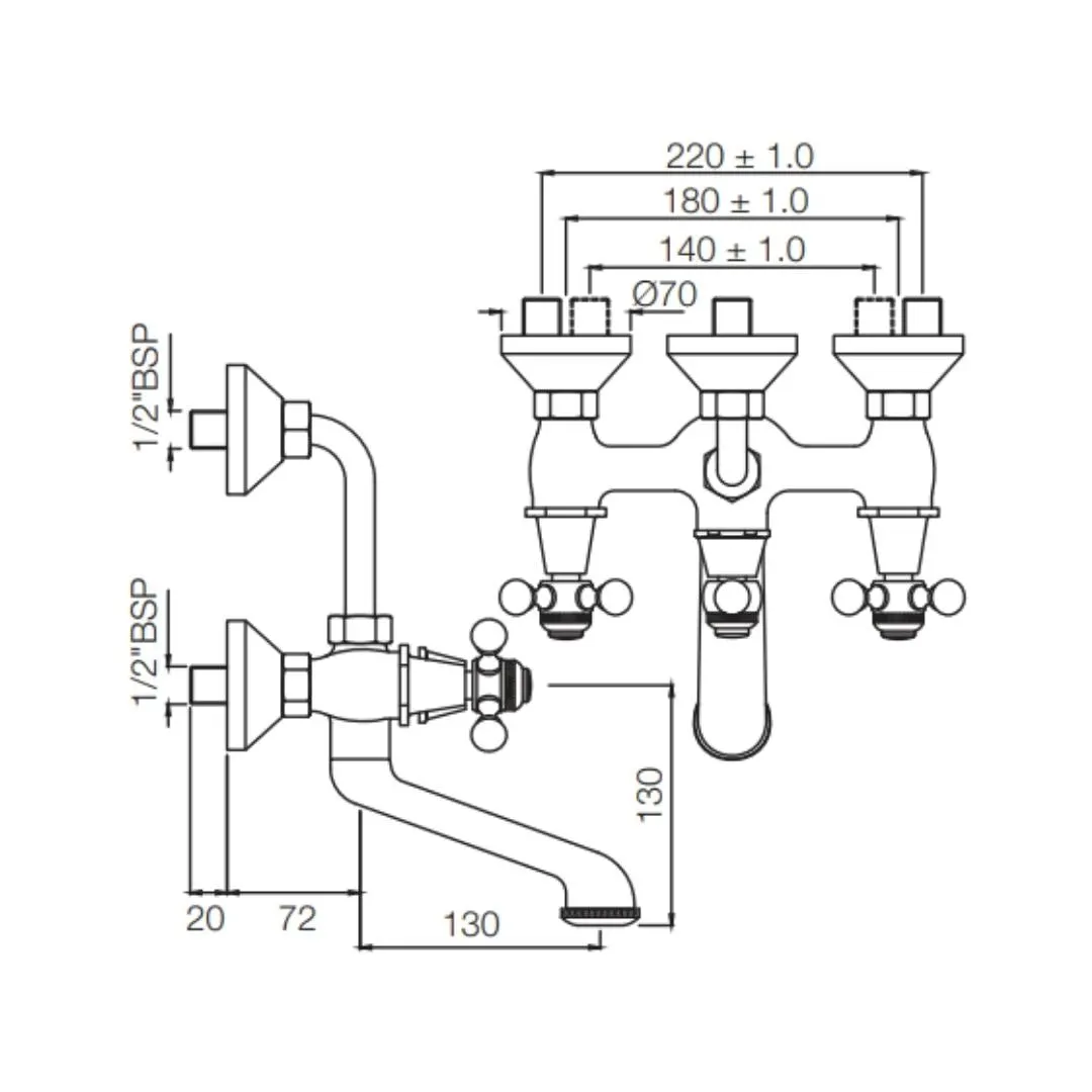 Jaquar 2 way wall mixer Queen's normal flow QQT-CHR-7273UPR Chrome - image 2