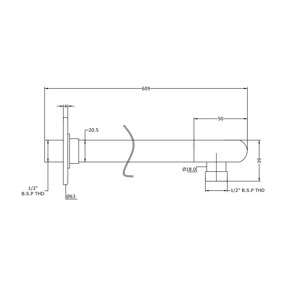 Parryware wall mounted round 609 mm shower arm T9949A1 T9949A1 Chrome - image 2