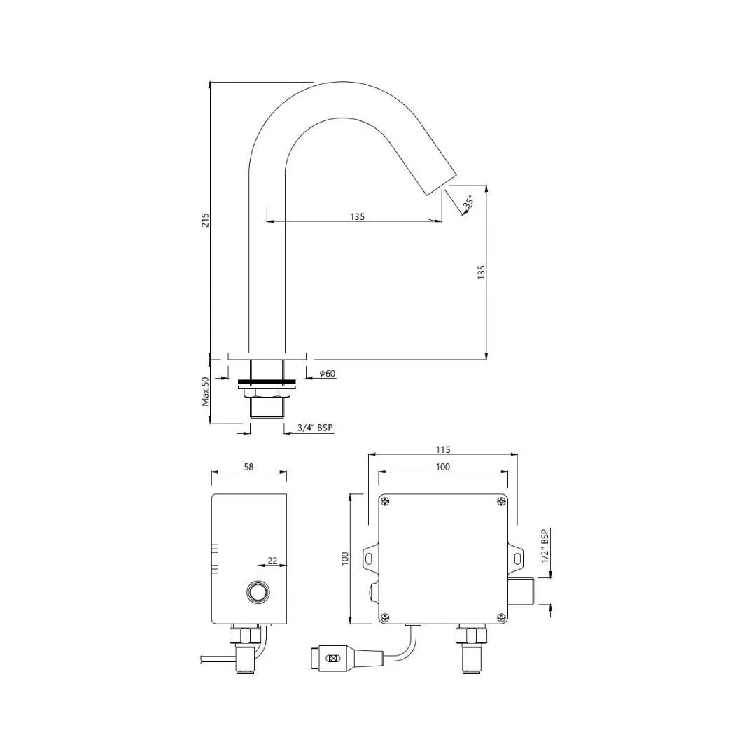 Jaquar table mounted regular sensor basin tap Blush snr 51445 - black chrome SNR-51445 Standard - image 2
