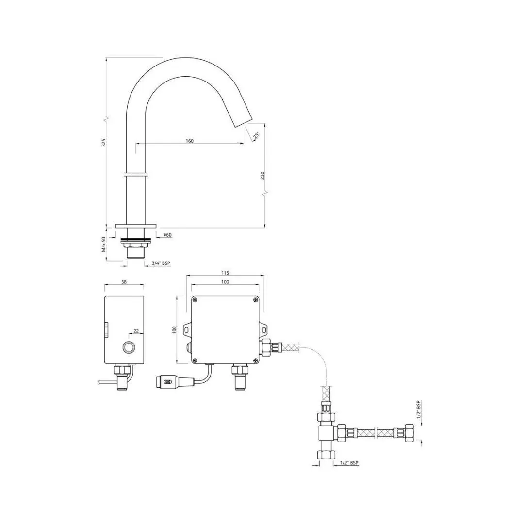 Jaquar table mounted tall boy sensor basin mixer Blush snr 51449PK - black chrome SNR-51449PK Standard - image 2