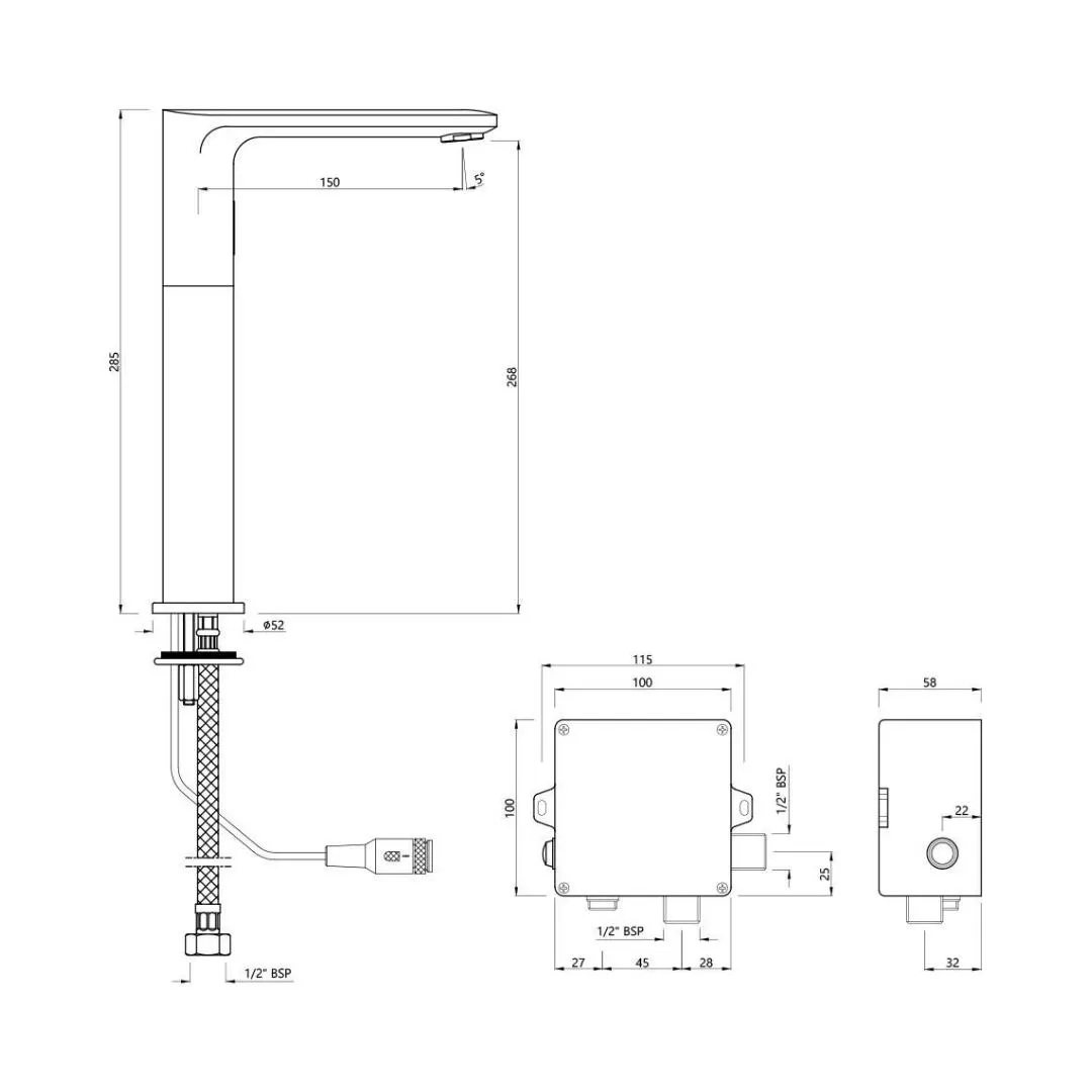 Jaquar table mounted tall boy sensor basin tap Opal Prime snr 15017PM - graphite SNR-15017PM Standard - image 2