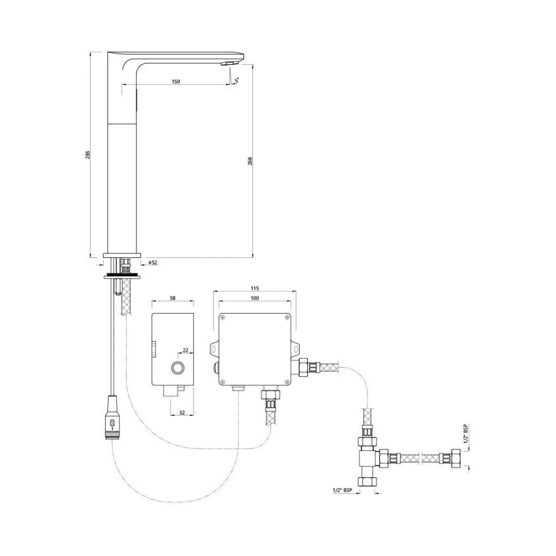 Jaquar table mounted tall boy sensor basin mixer Opal Prime snr 15017PMPK - stainless steel SNR-15017PMPK Standard - image 2