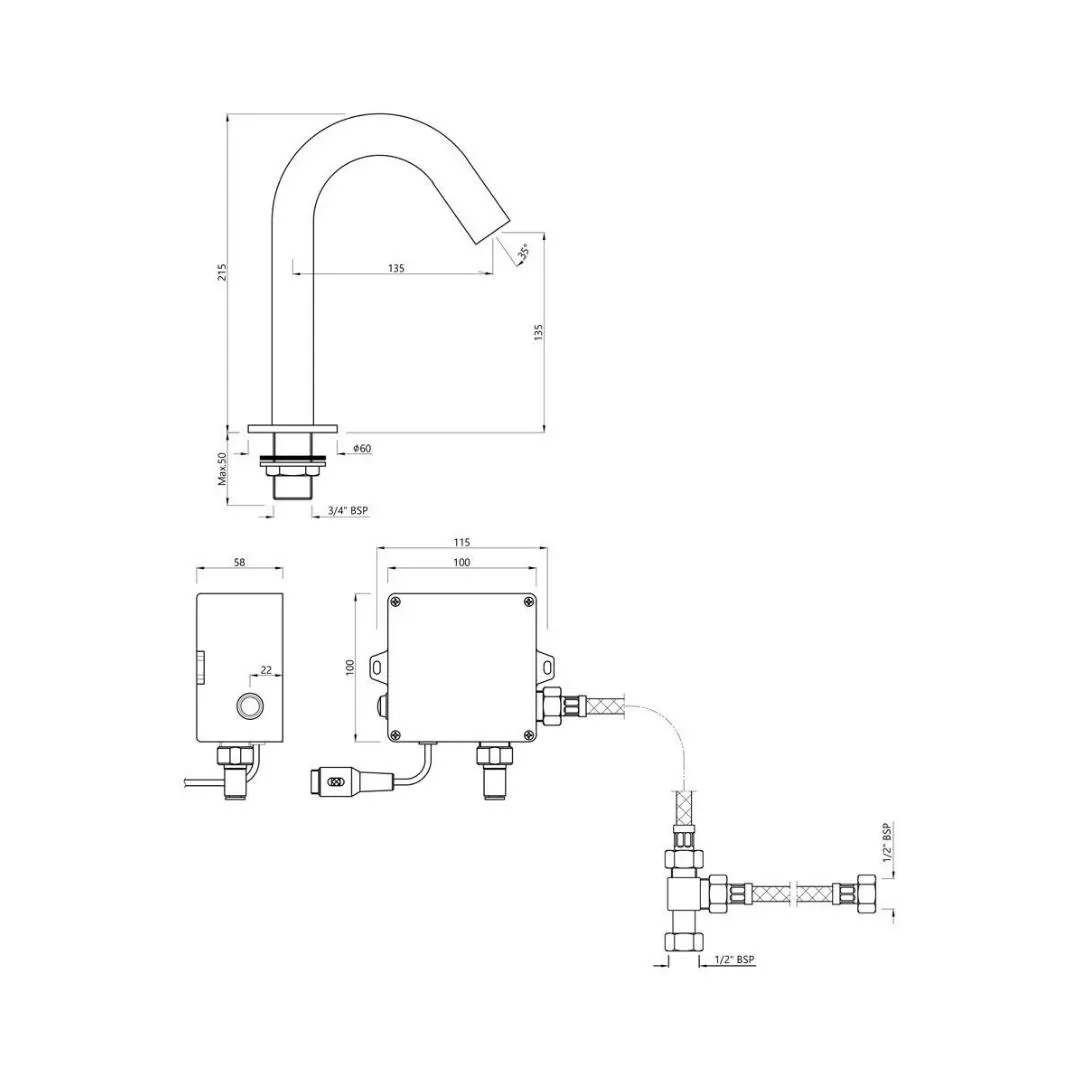 Jaquar table mounted regular sensor basin mixer Blush snr 51445PK - stainless steel SNR-51445PK Standard - image 2