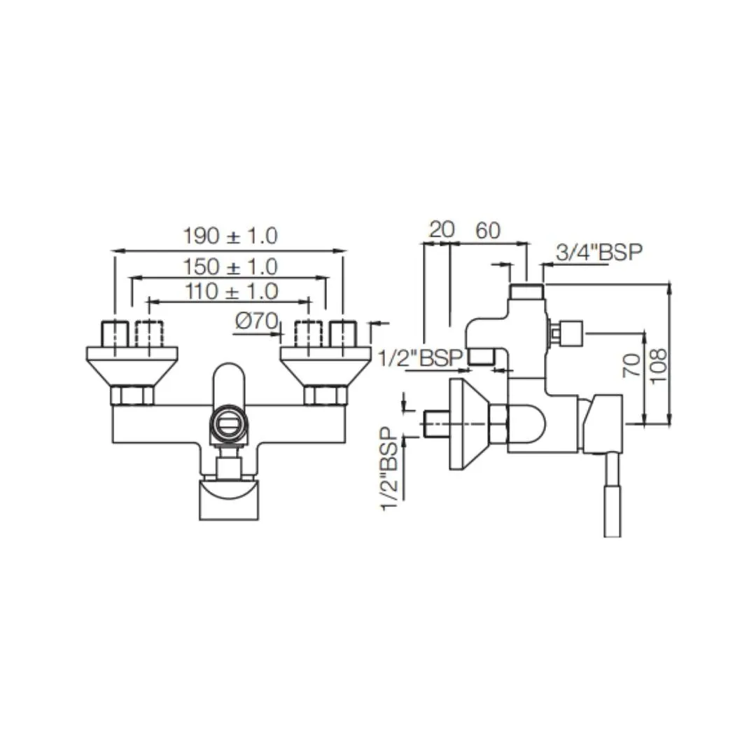 Jaquar 2 way wall mixer Solo normal flow SOL-CHR-6145 Chrome - image 2