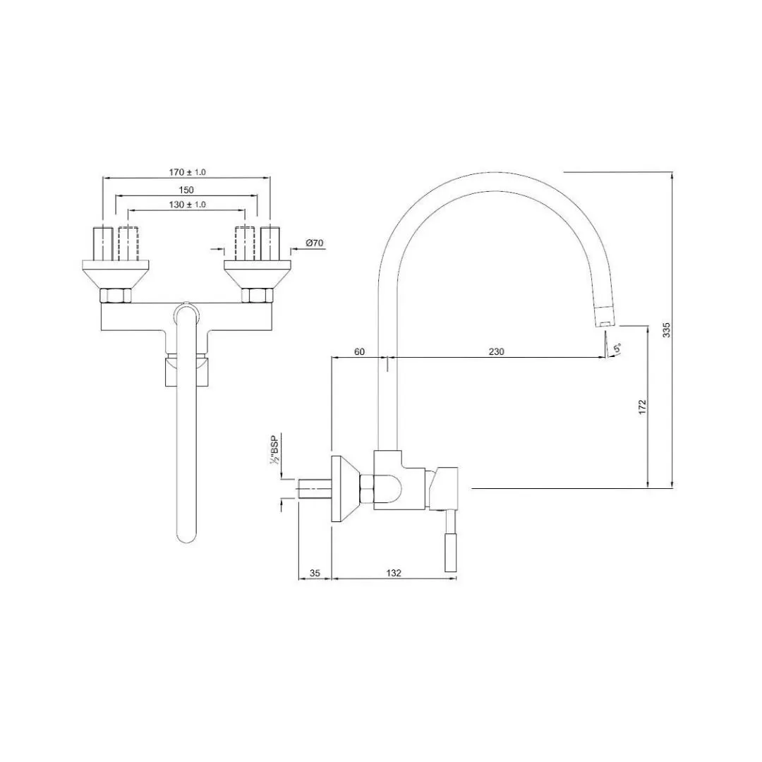 Jaquar wall mounted regular kitchen sink mixer Solo SOL-6165 with swinging spout in chrome finish SOL-6165 Standard - image 2