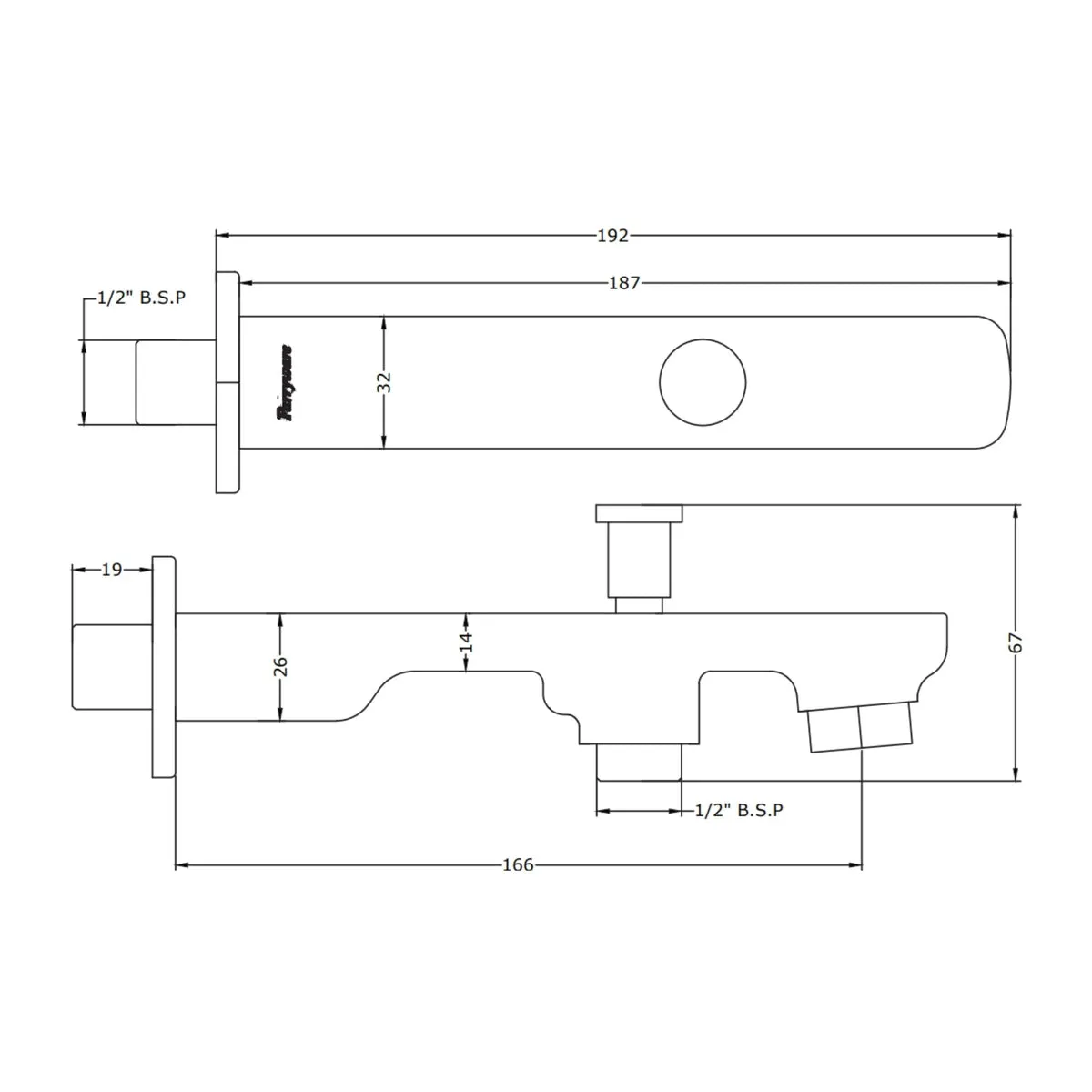Parryware wall mounted spout quattro T2328A1 T2328A1 Chrome - image 2
