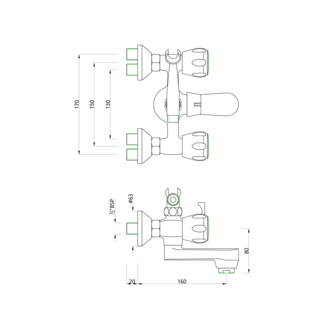 Essco 2 way wall mixer sumthing special SQT-CHR-517KN Chrome - image 2