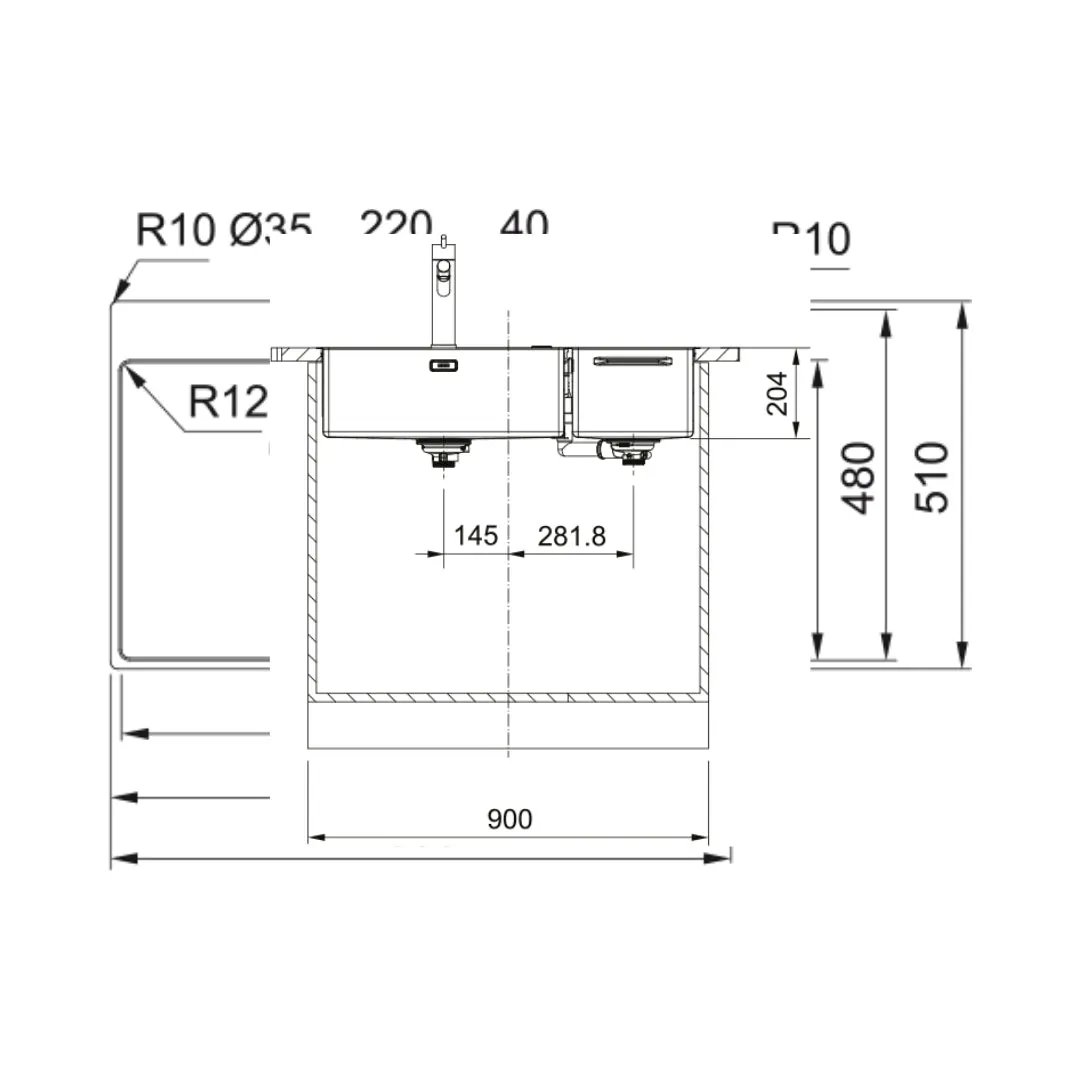 Franke stainless steel sink box center box center bwx 220 54 27 ( 34 x 20 inches ) BWX-220-54-27 Satin - image 10