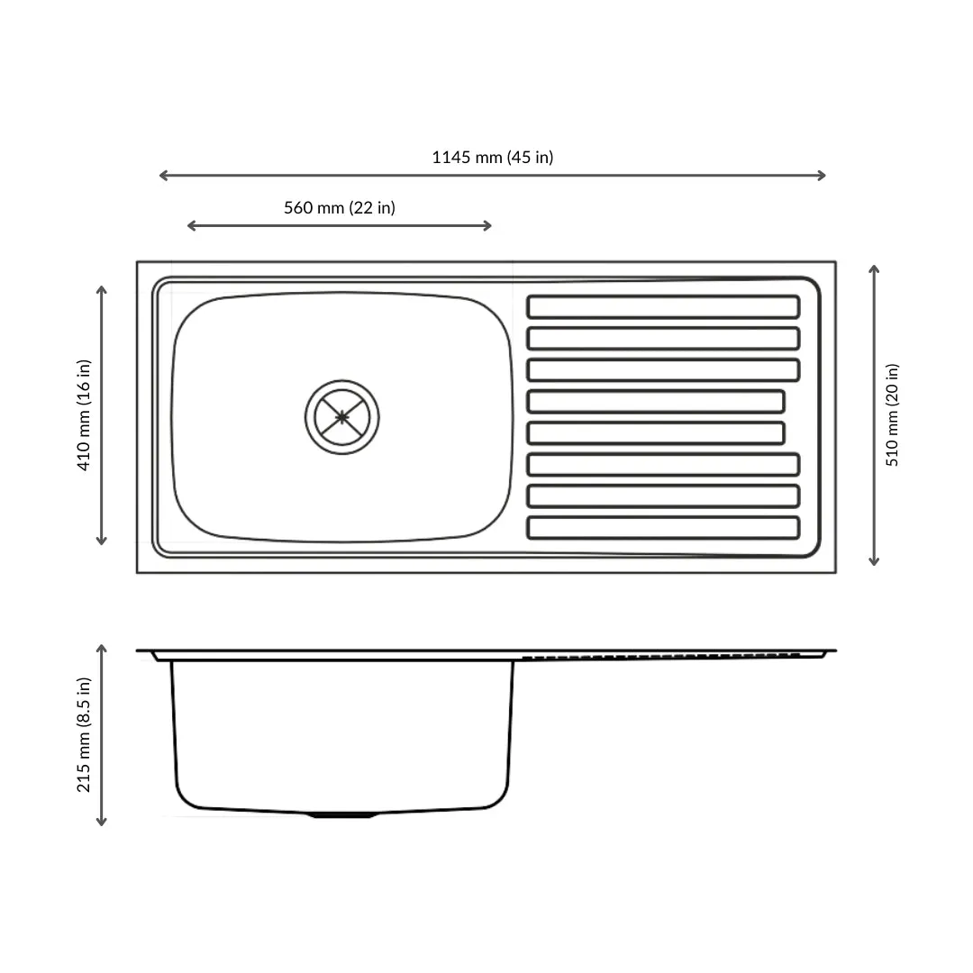 Nirali stainless steel sink popular range elegance large ( 45 x 20 inches ) K-KS-SS-NIR-S-00065 Glossy - image 3